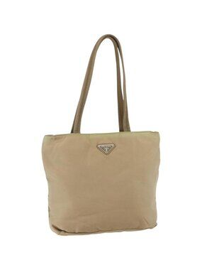 PRADA Tote Bag Nylon Beige Silver